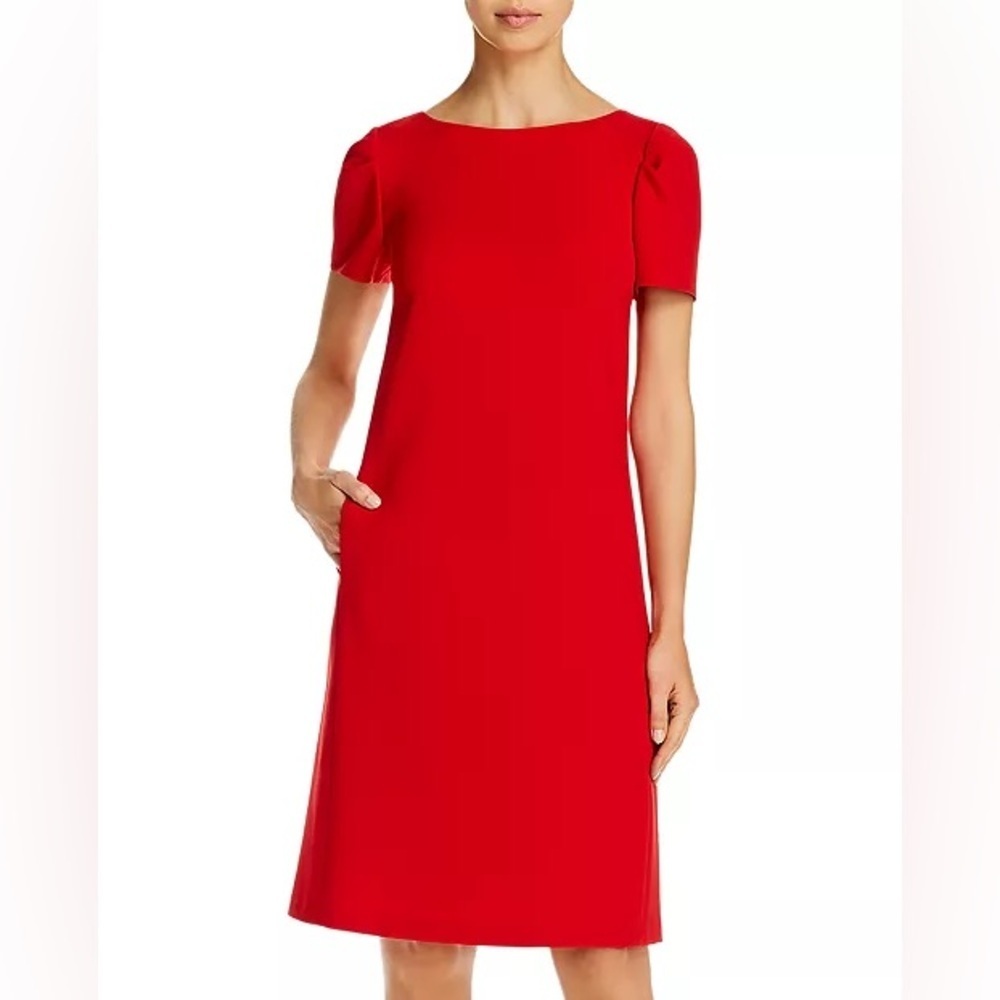 Lafayette 148 Red Cohen Puff-Sleeve Shift Dress S